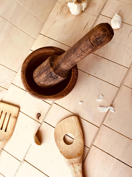 Rustic Mortar And Pestle, Vintage 1970's Kitchen Essential Tool Chefs Supply, Unique Rare Handmade Gift, Antique Wood