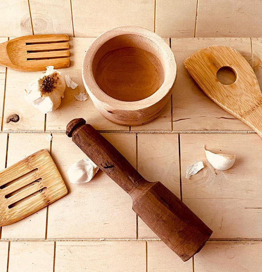 Rustic Mortar And Pestle, Vintage 1970's Kitchen Essential Tool Chefs Supply, Unique Rare Handmade Gift, Antique Wood collectible