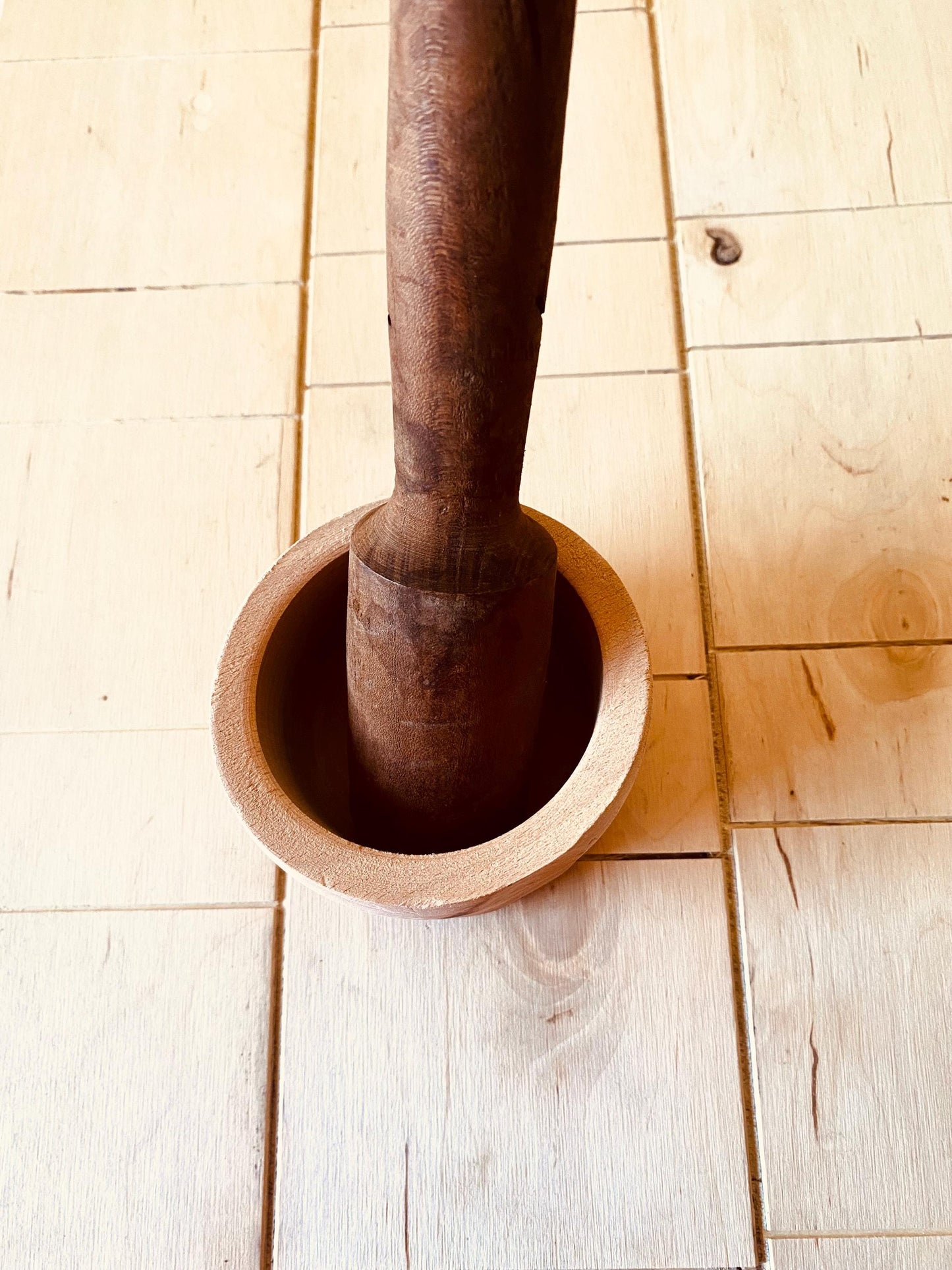 Rustic Mortar And Pestle, Vintage 1970's Kitchen Essential Tool Chefs Supply, Unique Rare Handmade Gift, Antique Wood collectible