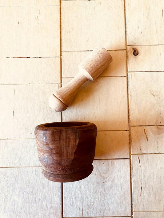 Vintage Rustic Mortar And Pestle, Old style 1970's Kitchen Essential Tool Chefs Supply, Unique Rare Handmade Gift, Antique Wood