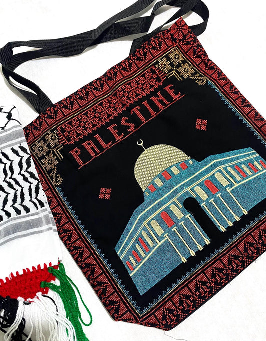 Jerusalem Embroidery Palestine Tote Red Bag, Keffiyeh Scarf, Tatreez Shoulder Bag, Vintage Unique Handmade Heavy Work multi-function Zipper