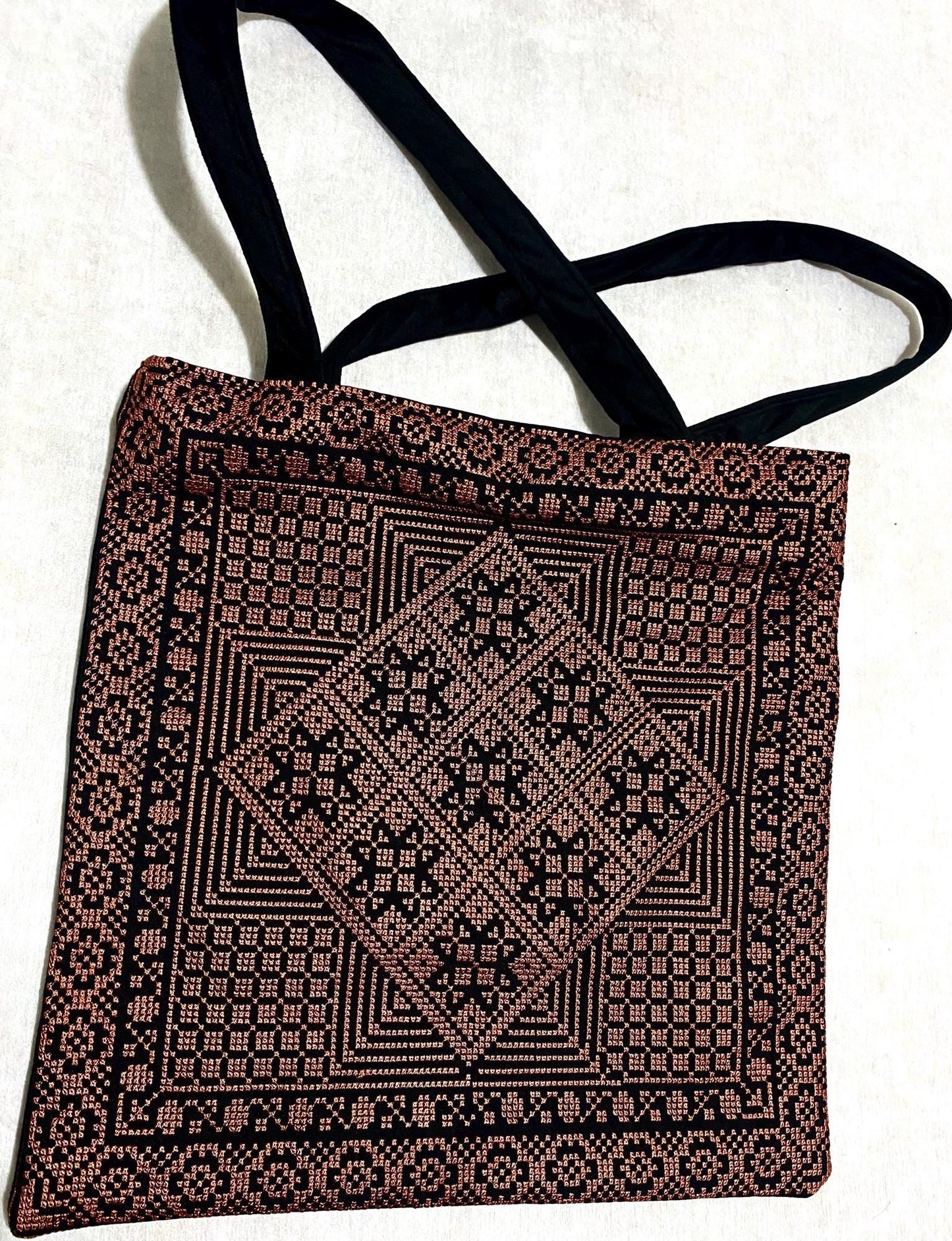 Embroidery Palestine Tote brown Bag, Keffiyeh Scarf, Tatreez Shoulder Bag, Vintage Unique Handmade Heavy Work multi-function Zipper