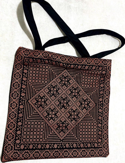 Embroidery Palestine Tote brown Bag, Keffiyeh Scarf, Tatreez Shoulder Bag, Vintage Unique Handmade Heavy Work multi-function Zipper
