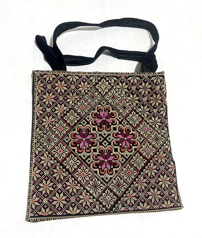 Embroidery Palestine Tote Gold Purple Bag, Keffiyeh Scarf, Tatreez Shoulder Bag, Vintage Unique Handmade Heavy Work multi-function Zipper