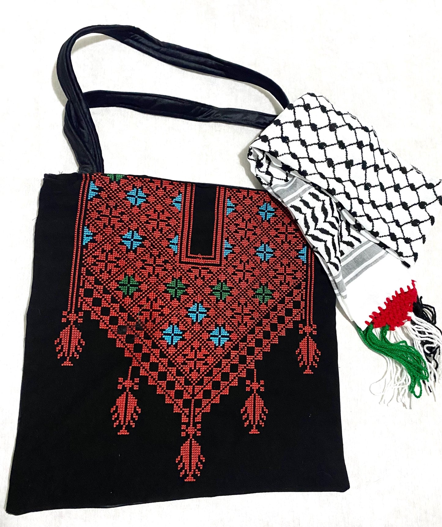 Bride Flag Palestine Tote Red Girl Bag, Keffiyeh Scarf, Tatreez Shoulder Bag, Vintage Unique Handmade Heavy Work multi-function Zipper