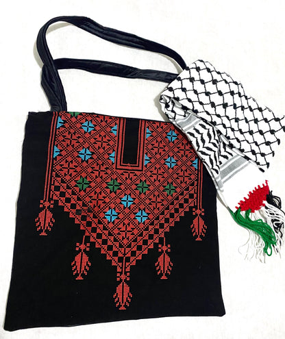 Bride Flag Palestine Tote Red Girl Bag, Keffiyeh Scarf, Tatreez Shoulder Bag, Vintage Unique Handmade Heavy Work multi-function Zipper