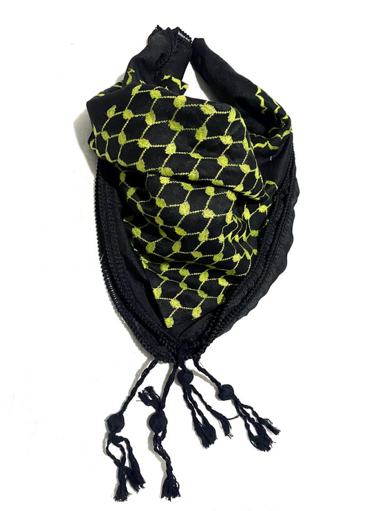 Palestine Scarfs, Unique Arab Scarf , Desert Bandana face Cover, Headwear Windproof Mask, Vintage dress Hatta Shemagh Kuffyieh, Black Green