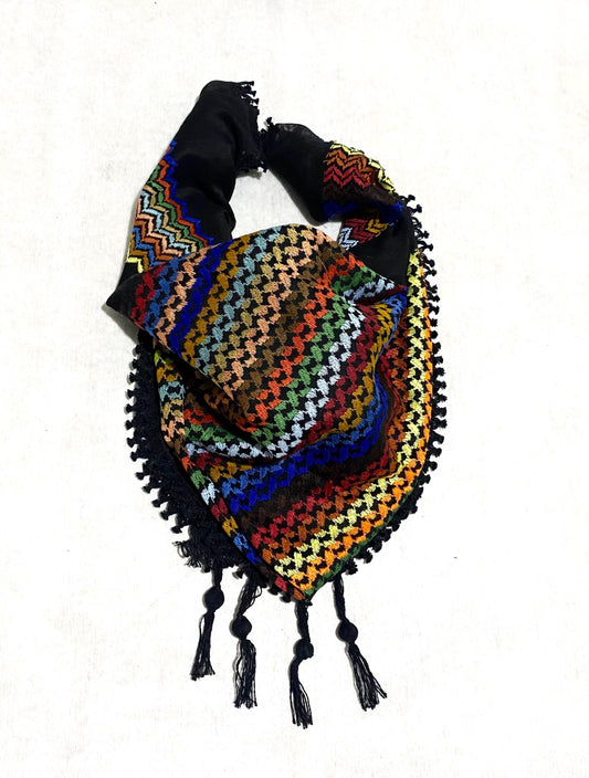 Rainbow Black Keffiyeh Unique Scarf, Sahara Desert Arab Bandana Palestine Headwear Windproof Mask, Vintage Dress Hatta Shemagh, Woven Mixed