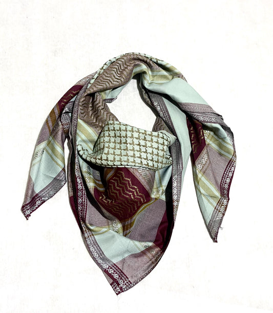 Brown Unique Scarf, Arabian Sahara Bandana Kofya, India Style,Shwal Keffiyeh OldStyle Vintage dress, Hatta Shemagh Headwear Mixed Colours