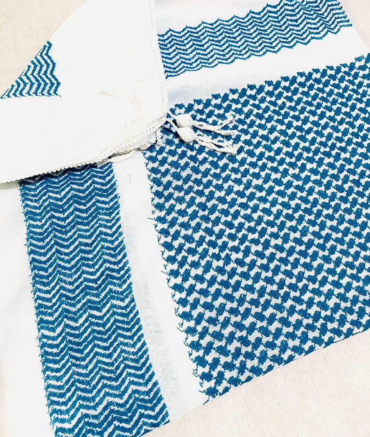 Turquoise Keffiyeh Scarf, Desert Bandana face Cover, Sahara Arabian Palestine Headwear, Vintage dress Hatta Shemagh Kuffyieh Mixed 2 Colours