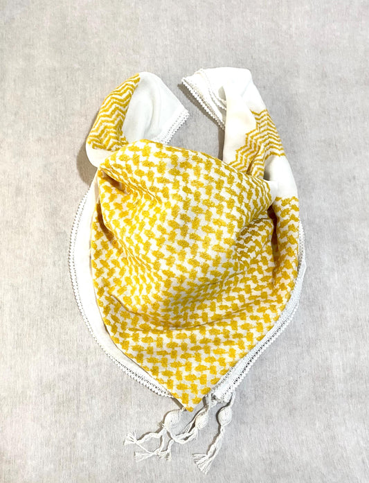 Yellow Keffiyeh Scarf, Desert Bandana face Cover, Sahara Arabian Palestine Headwear, Vintage dress Hatta Shemagh Kuffyieh Mixed 2 Colours