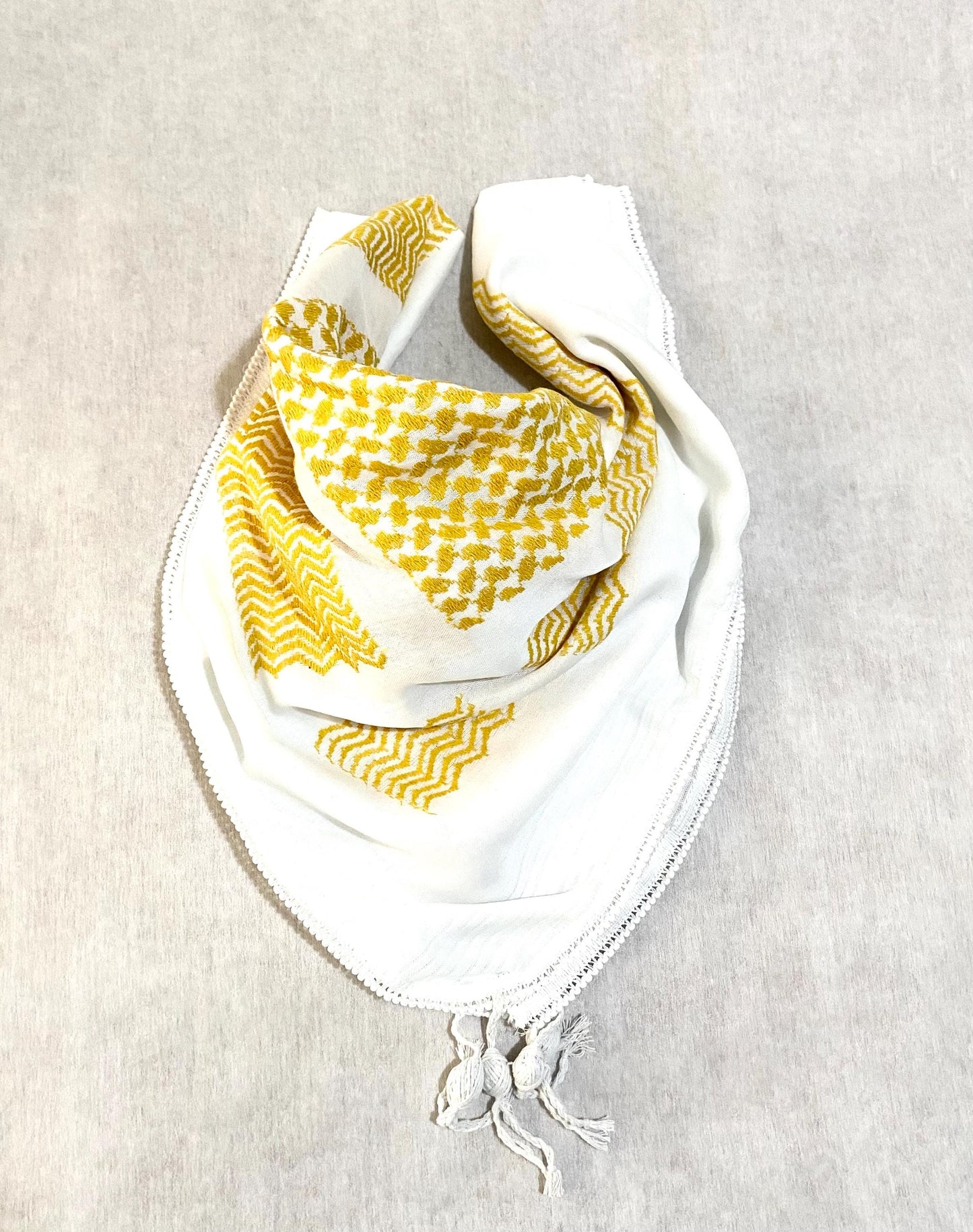 Yellow Keffiyeh Scarf, Desert Bandana face Cover, Sahara Arabian Palestine Headwear, Vintage dress Hatta Shemagh Kuffyieh Mixed 2 Colours