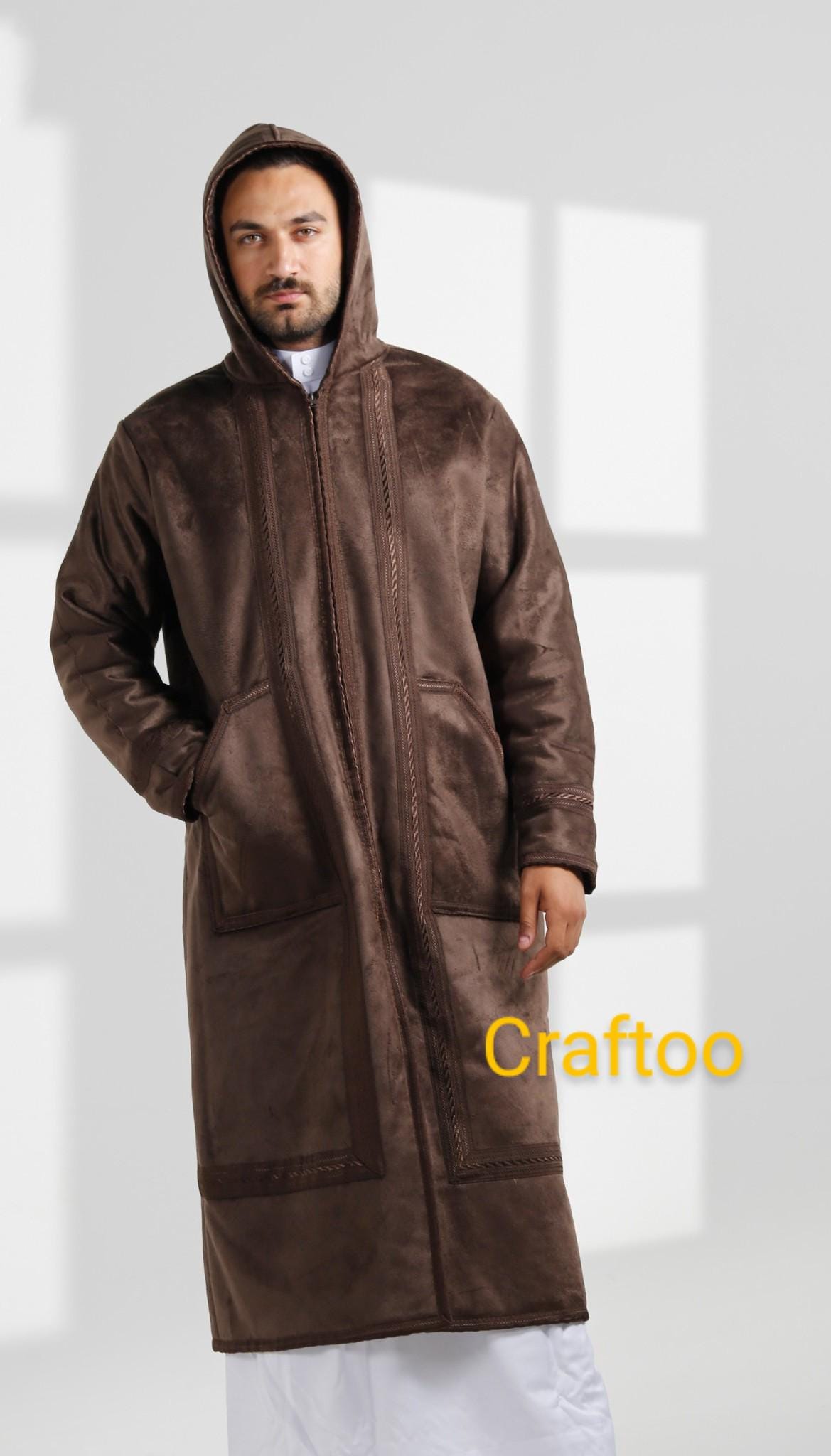 Farwa Hoodie Bisht Coat, Unique Fur, Morocco Arab Style Winter Coat, Warm Heavy, Unisex Clothing, Vintagec Traditional Westerns مغربي