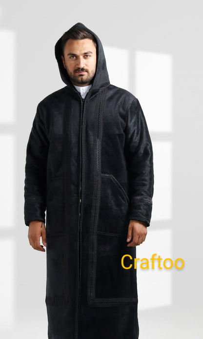 Farwa Hoodie Bisht Coat, Unique Fur, Morocco Arab Style Winter Coat, Warm Heavy, Unisex Clothing, Vintagec Traditional Westerns مغربي