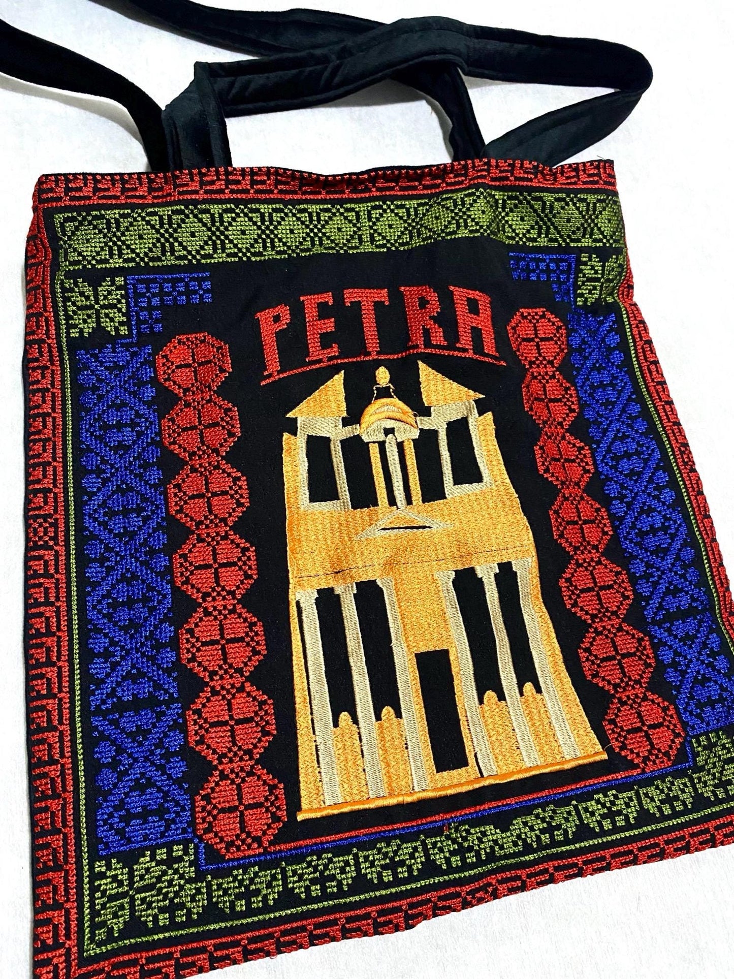 Petra Jordan Tote Bag, Embroidery Tatreez Shoulder Bag, Jordan Valley Desert Vintage Unique Handmade Heavy Work multi-function Zipper