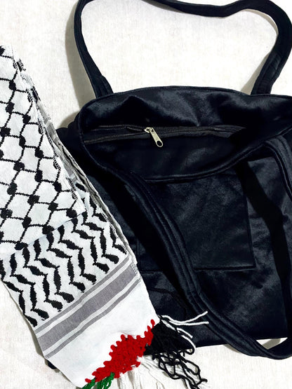 Embroidery Palestine Tote brown Bag, Keffiyeh Scarf, Tatreez Shoulder Bag, Vintage Unique Handmade Heavy Work multi-function Zipper