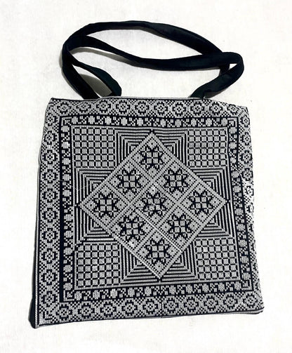 Embroidery Palestine Tote Grey Bag, Keffiyeh Scarf, Tatreez Shoulder Bag, Vintage Unique Handmade Heavy Work multi-function Zipper