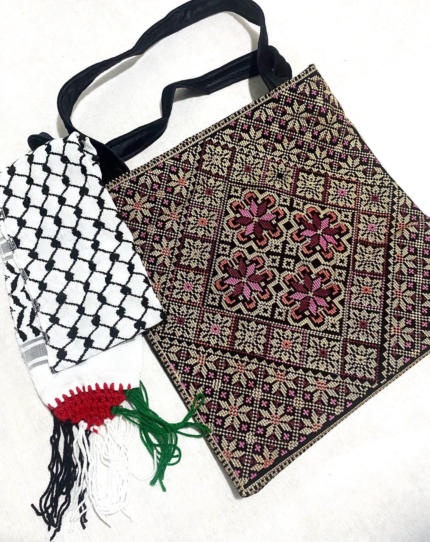 Embroidery Palestine Tote Gold Purple Bag, Keffiyeh Scarf, Tatreez Shoulder Bag, Vintage Unique Handmade Heavy Work multi-function Zipper