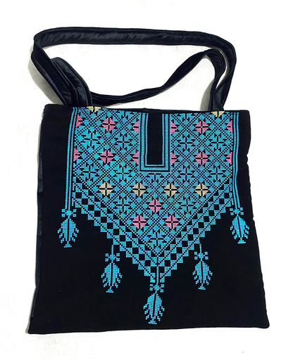 Blue Embroidery Palestine Tote Bag, Keffiyeh Scarf, Tatreez Shoulder Bag, Vintage Unique Handmade Heavy Work multi-function Zipper