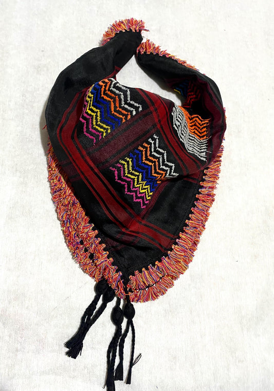 Scarf Rainbow Keffyeih Palestinian Tradition Headwear, Unique Vintage dress Hatta shemagh kofya Kuffyieh Unisex With tassels, Woven Stitch