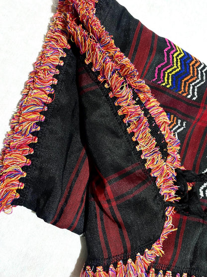 Scarf Rainbow Keffyeih Palestinian Tradition Headwear, Unique Vintage dress Hatta shemagh kofya Kuffyieh Unisex With tassels, Woven Stitch