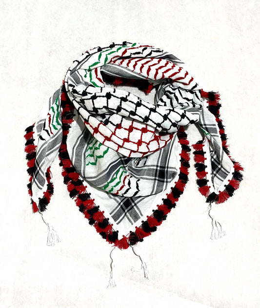 Palestine Flag Scarf, 4 mixed colors, Keffyeih Arab Hatta Scarf, Quality Bandana Kofya Kuffyieh, BlackRed Tassels Woven Stitched NOT Printed