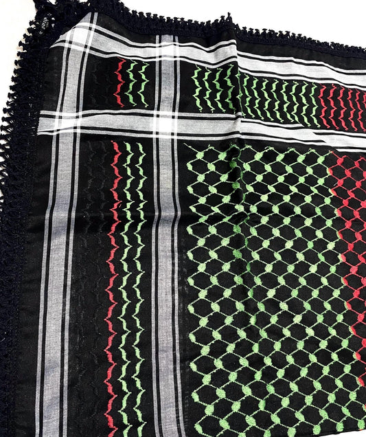 Palestine Flag Scarf, 4 mixed colors, Keffyeih Hi-Quality, Arab Hatta Scarf, Bandana Kofya Kuffyieh, BlackTassels Woven Stitched NOT Printed