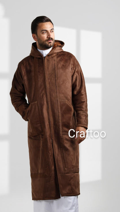 Hoodie Farwa Bisht Coat, Unique Fur, Arab Style Winter Coat, Warm and Heavy, Unisex Clothing, Vintage Traditional Western Pattern, Elegance