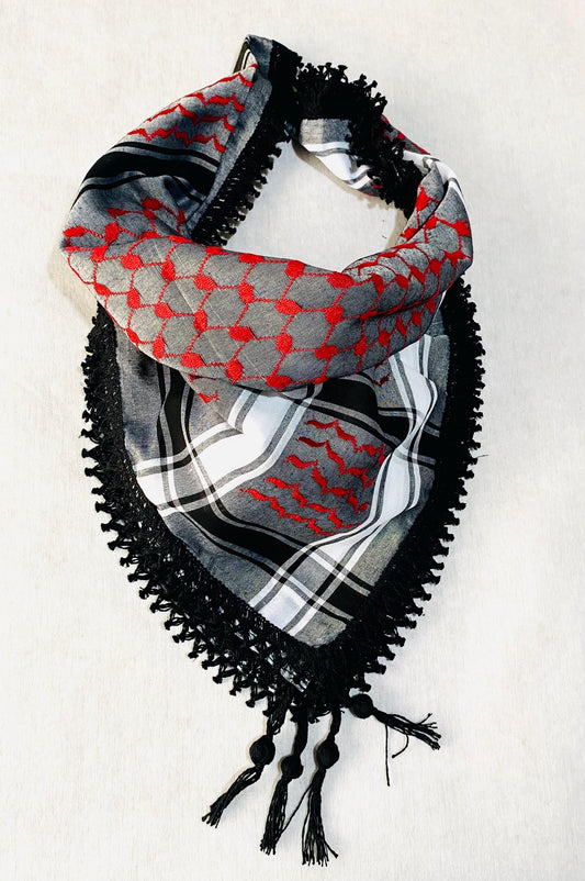 Scarf unique Keffiyeh, Mult-use Cover, Headwear Vintage Dress Hatta Kofya Headwear Shemagh Kuffyieh,Unisex Face Mask Grey's Red Mixed