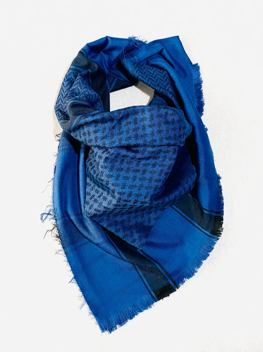 Blue Unique Kuffiyeh Scarf, Arabian Sahara Bandana Kofya, Shwal Keffiyeh OldStyle Vintage dress, Hatta Shemagh Headwear Mixed Black