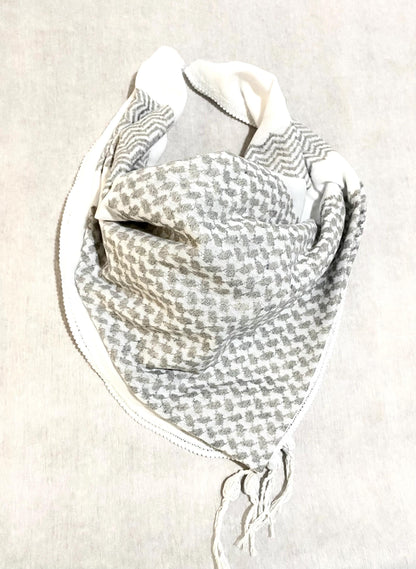 Silver Keffiyeh Scarf, Desert Bandana face Cover, Sahara Arabian Palestine Headwear, Vintage dress Hatta Shemagh Kuffyieh Mixed 2 Colours