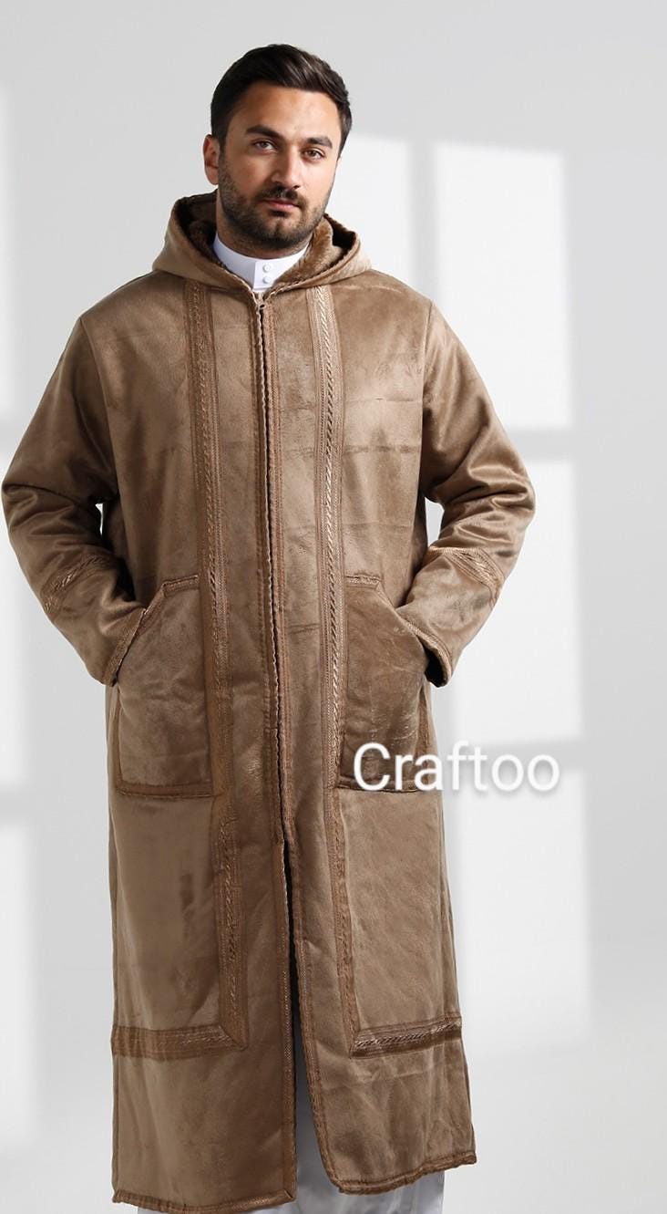 Hoodie Farwa Bisht Coat, Unique Fur, Arab Style Winter Coat, Warm and Heavy, Unisex Clothing, Vintage Traditional Western Pattern, Elegance