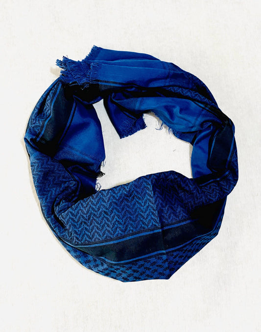 Blue Unique Kuffiyeh Scarf, Arabian Sahara Bandana Kofya, Shwal Keffiyeh OldStyle Vintage dress, Hatta Shemagh Headwear Mixed Black