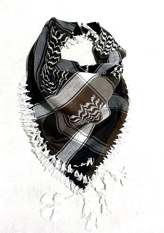 Unique Scarf, Arabian Sahara Bandana Kofya, India Style,Shwal Keffiyeh OldStyle Vintage dress, Hatta Headwear Mixed Brown Tan Black Colours