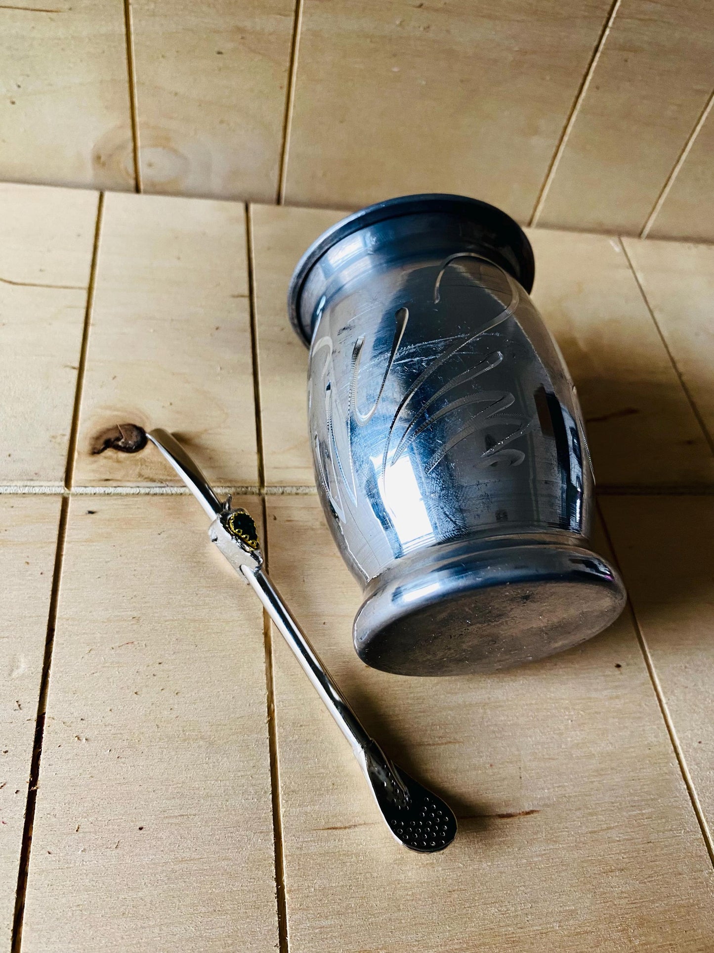 Mate Tea Silver cup, Unique Yerba Mate Cup +Straw, drinking places fountain, water carved Filter Bombilla Straw handmade 50mL
