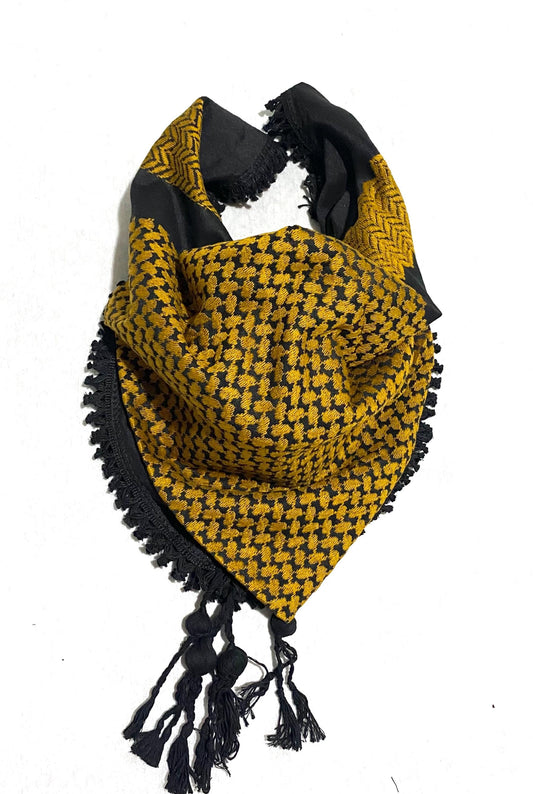 Keffiyeh Gold Unique Woven Scarf, Desert Bandana Kofya, Arab OldStyle Vintage dress, Hatta Shemagh Kuffyieh Scarf, Mixed Black colors