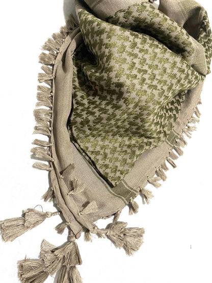Green Army Scarf, Unique Arab Desert Bandana Headwear, Windproof Mask, Vintage dress Hatta Shemagh Keffiyeh Palestine mixed olive colours