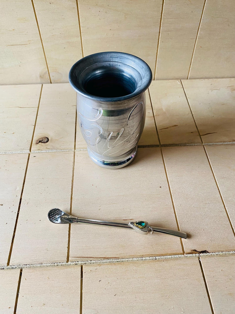 Mate Tea Silver cup, Unique Yerba Mate Cup +Straw, drinking places fountain, water carved Filter Bombilla Straw handmade 50mL