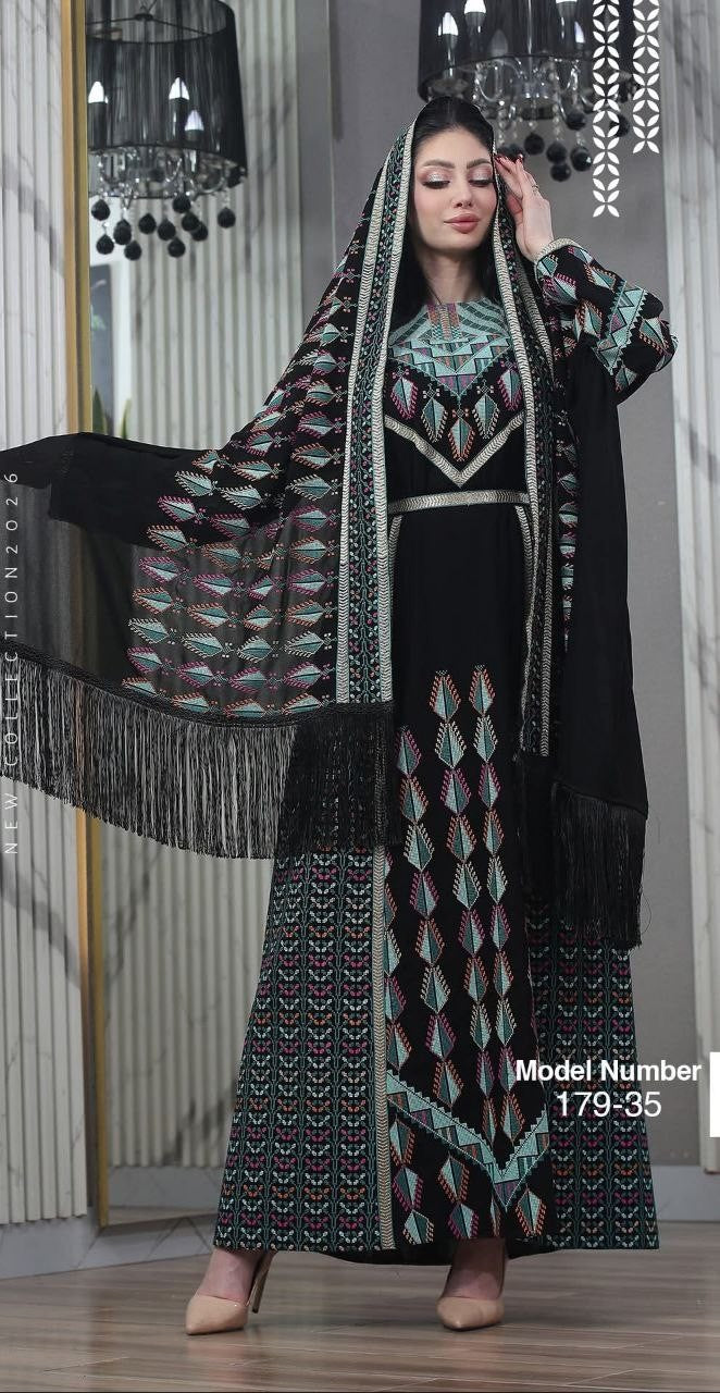 Thobe Tatreez Embroidery Palestine Dress, Vintage Style, Heritage Palestinian Traditional Tatreez Embroidey