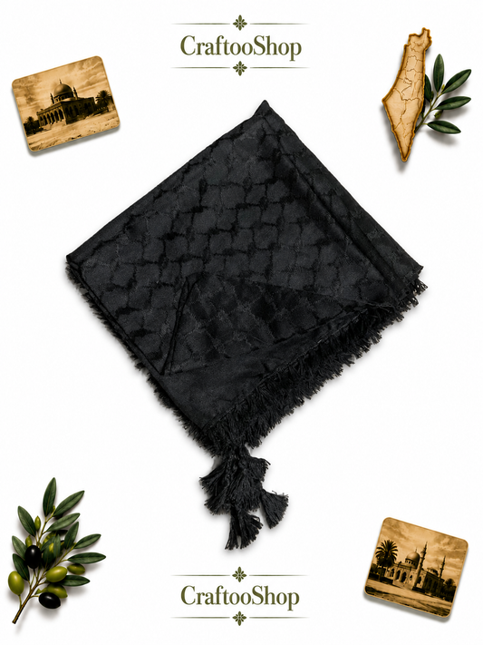 Palestine Black Unique Arab Scarf Traditional OldStyle Vintage dress Hatta Shemagh Kuffyieh Shawl bandana Scarves, Woven Stitched NOT Print