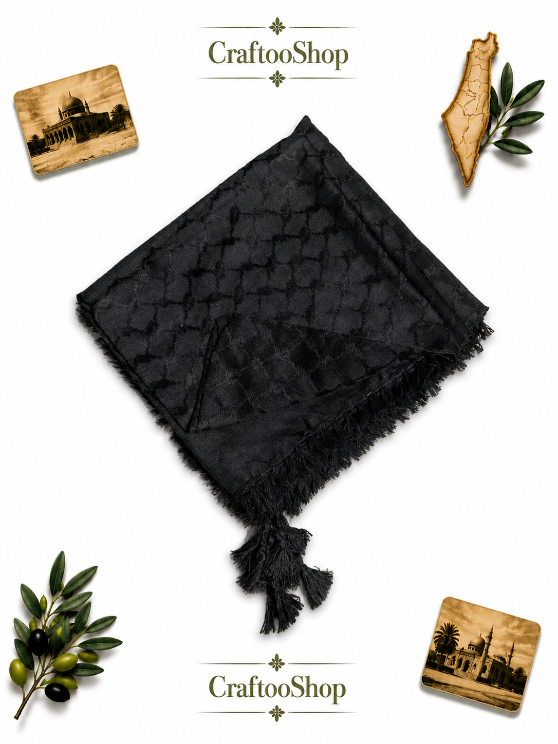 Black Keffyeih Palestine Scarf, Unique Arab Scarf face Cover, Headwear, Vintage Dress Hatta Shemagh Kuffyieh Unisex Face Mask Woven Stitched