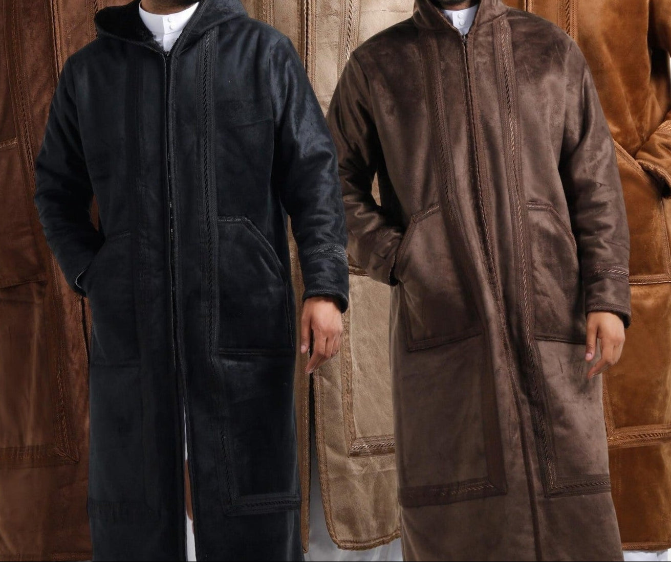 Farwa Hoodie Bisht Coat, Unique Fur, Morocco Arab Style Winter Coat, Warm Heavy, Unisex Clothing, Vintagec Traditional Westerns مغرب