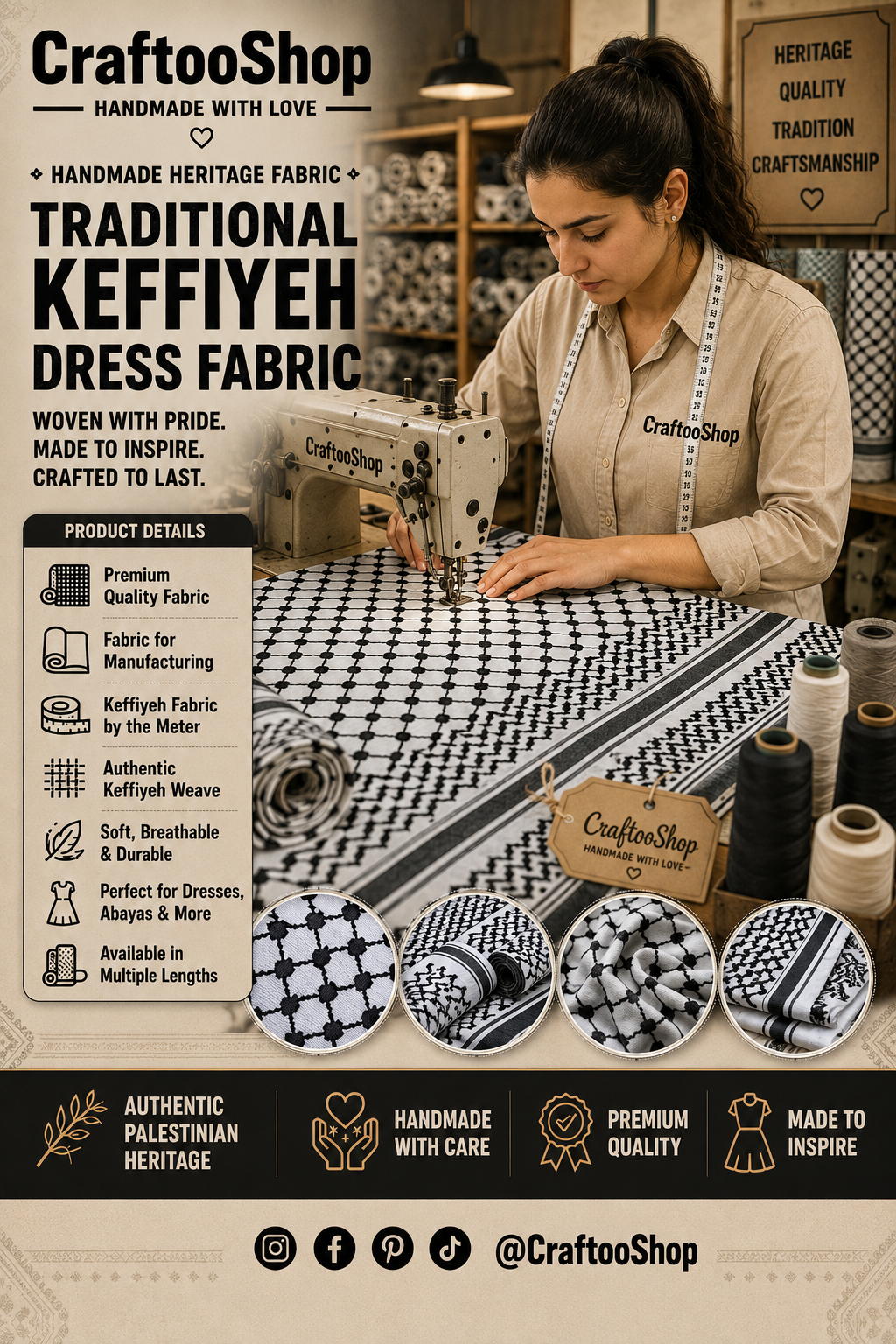 kufiyah Fabric By Yard , Kofya Keffiyeh, Crafts Use Supporter, Blanket Fabric, Clothing Designers Supply, Arab Authentic Palestine Original Woven Stitched