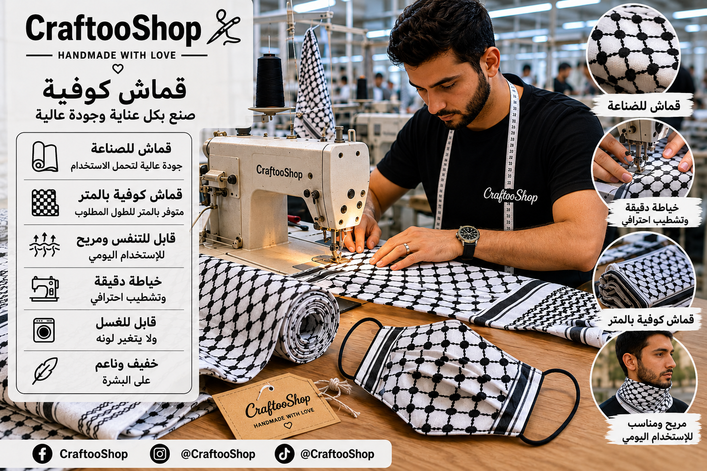 kufiyah Fabric By Yard , Kofya Keffiyeh, Crafts Use Supporter, Blanket Fabric, Clothing Designers Supply, Arab Authentic Palestine Original Woven Stitched