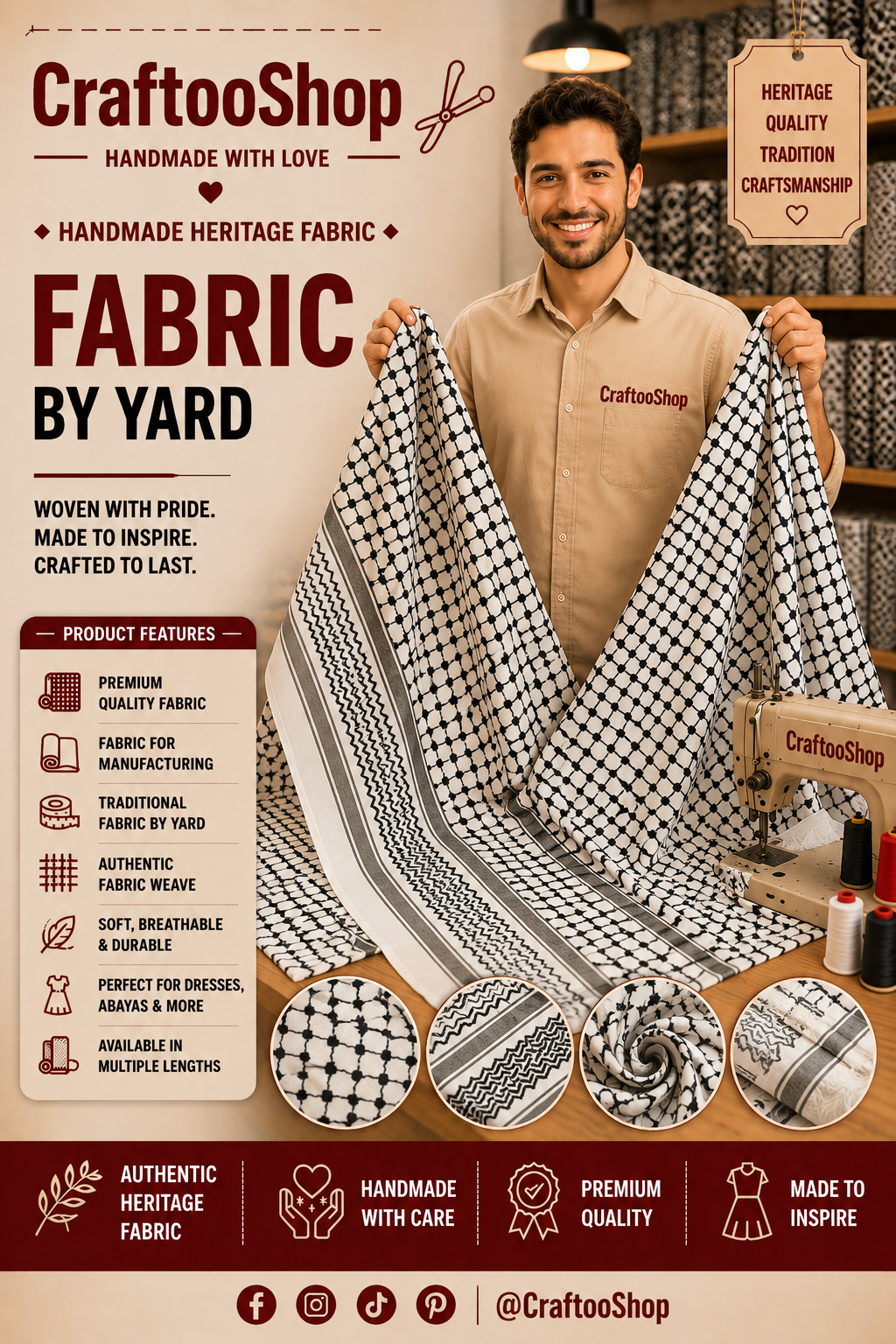kufiyah Fabric By Yard , Kofya Keffiyeh, Crafts Use Supporter, Blanket Fabric, Clothing Designers Supply, Arab Authentic Palestine Original Woven Stitched