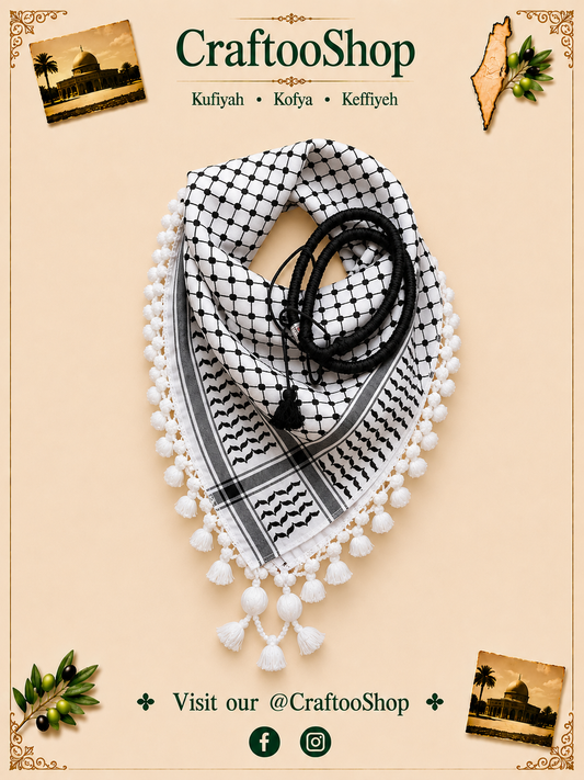keffiyeh Malaki Palestine Scarf, Woven Stitched Royal HiQuality Unisex Face Mask, Kuffyieh Unique Arab Arafat Hatta Headwear Vintage Dress with Igal