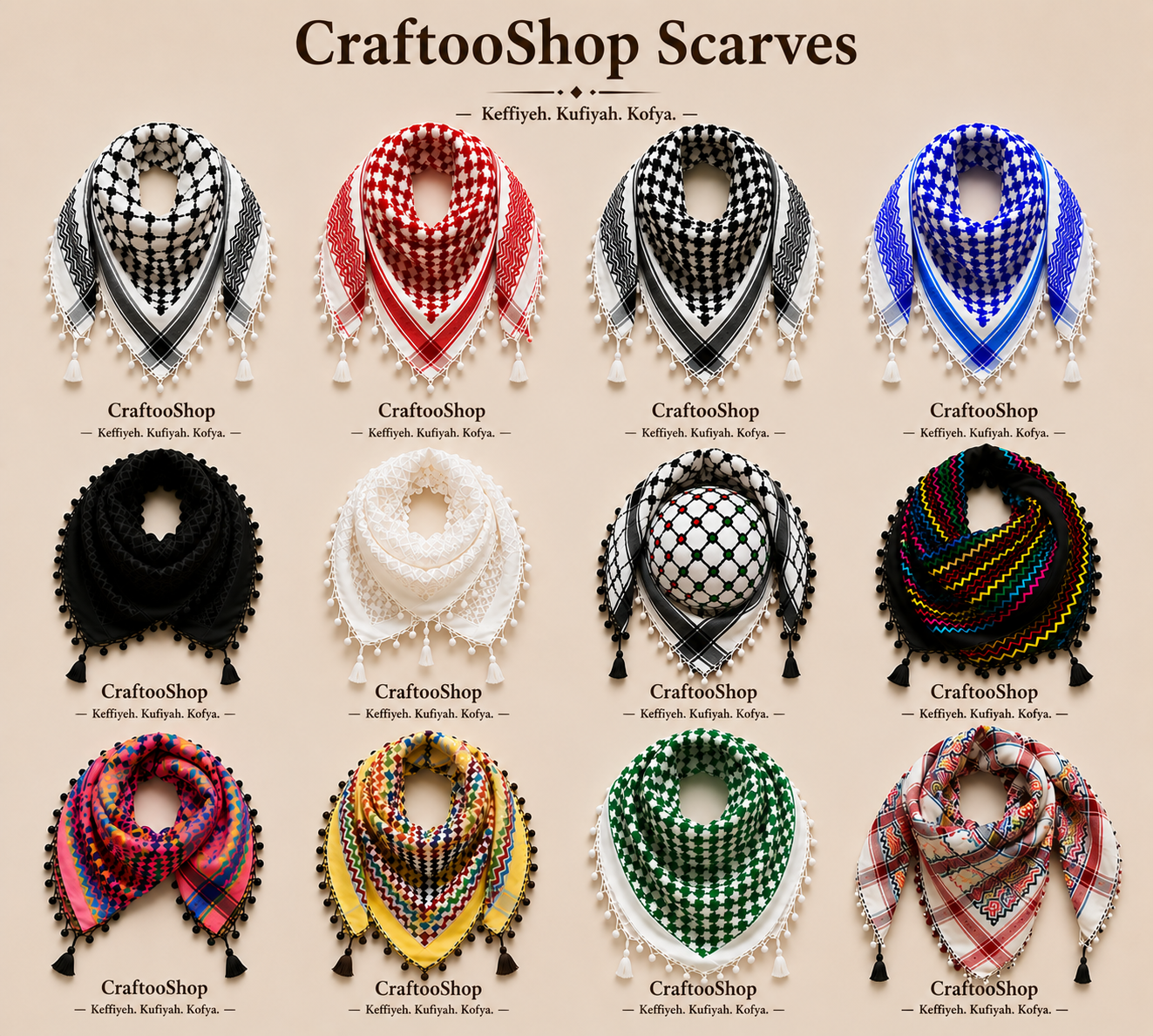 Palestine Keffiyeh Scarf, Unique Arafat Hatta Kufya Kuffyieh Scarf Arab Shemagh, Shawl Hi-Quality Fabric, Arabic Head Bandana Woven Stitched