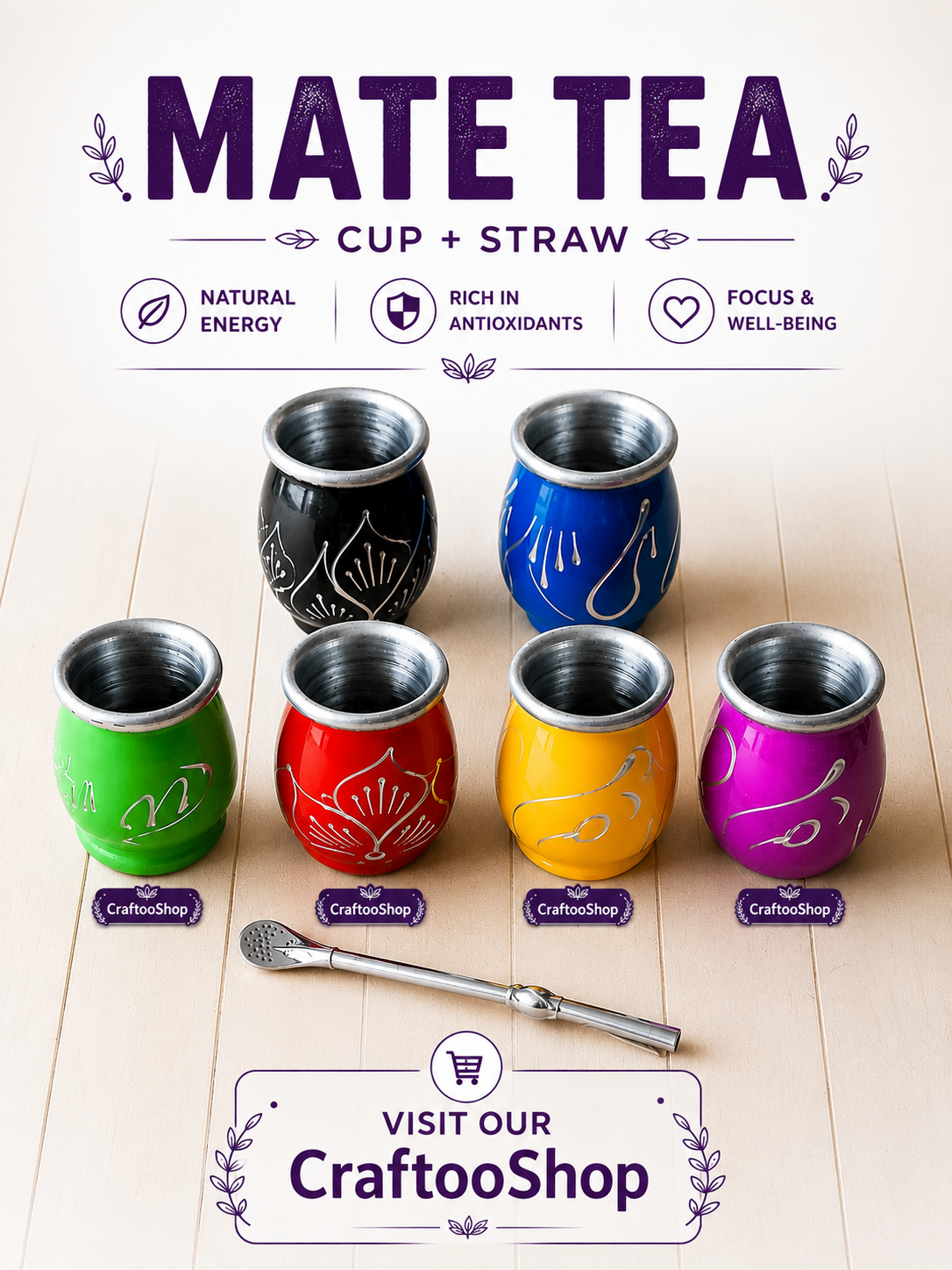 Mate Tea Silver Green cup, Unique Yerba Mate Cup +Straw, drinking places fountain, water carved, Filter Bombilla Straw handmade 50mL