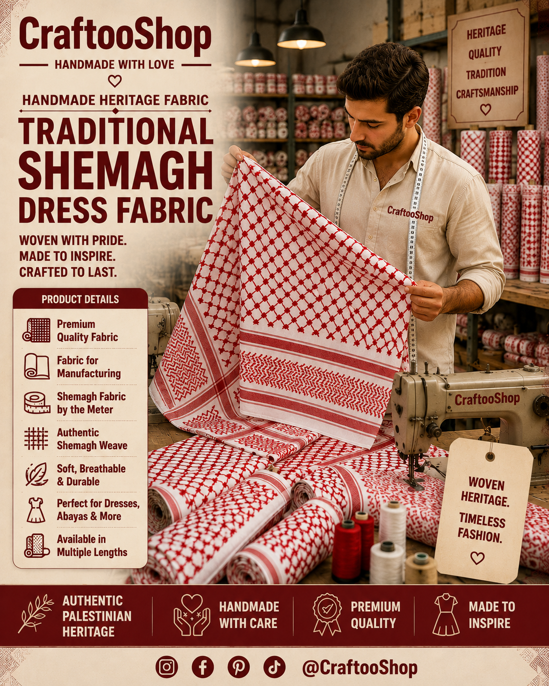 kufiyah Fabric By Yard , Kofya Keffiyeh, Crafts Use Supporter, Blanket Fabric, Clothing Designers Supply, Arab Authentic Palestine Original Woven Stitched