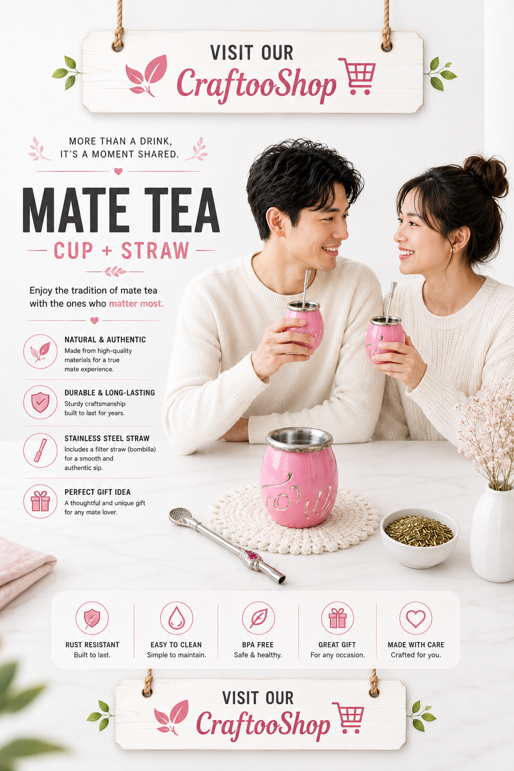 Mate Tea Silver Pink cup, Unique Yerba Mate Cup +Straw, drinking places fountain, water carved, Filter Bombilla Straw handmade 50mL